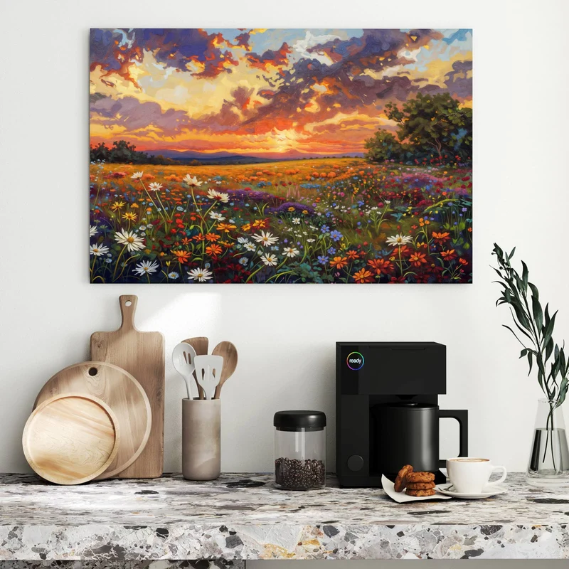 Metall Magnettafel - Wildblumen im Abendrot