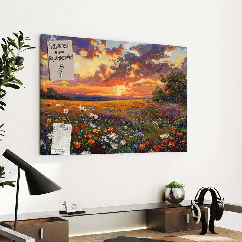 Metall Magnettafel - Wildblumen im Abendrot
