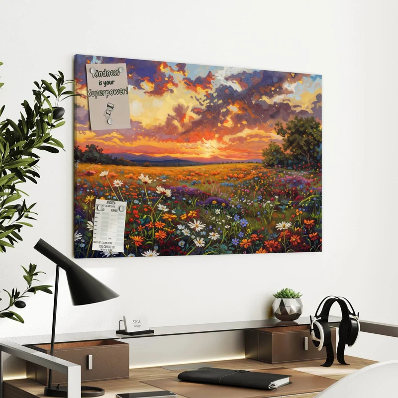 Metall Magnettafel - Wildblumen im Abendrot