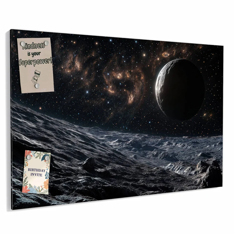 Metall Magnettafel - Mondlandschaft im All