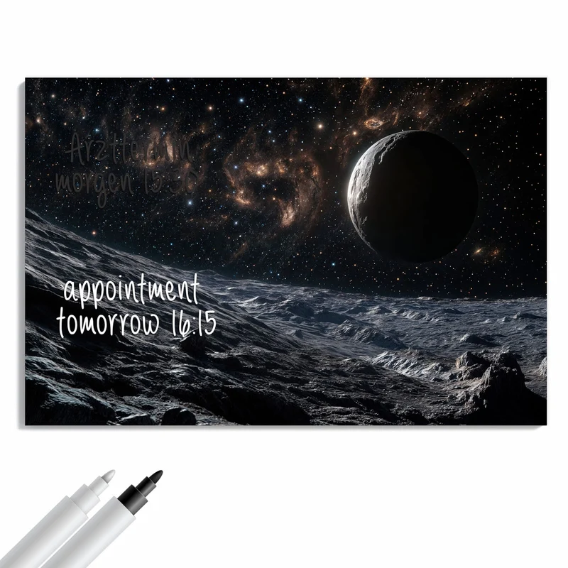 Metall Magnettafel - Mondlandschaft im All