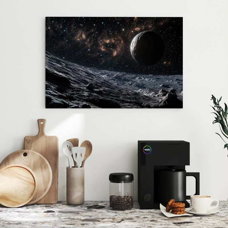 Metall Magnettafel - Mondlandschaft im All