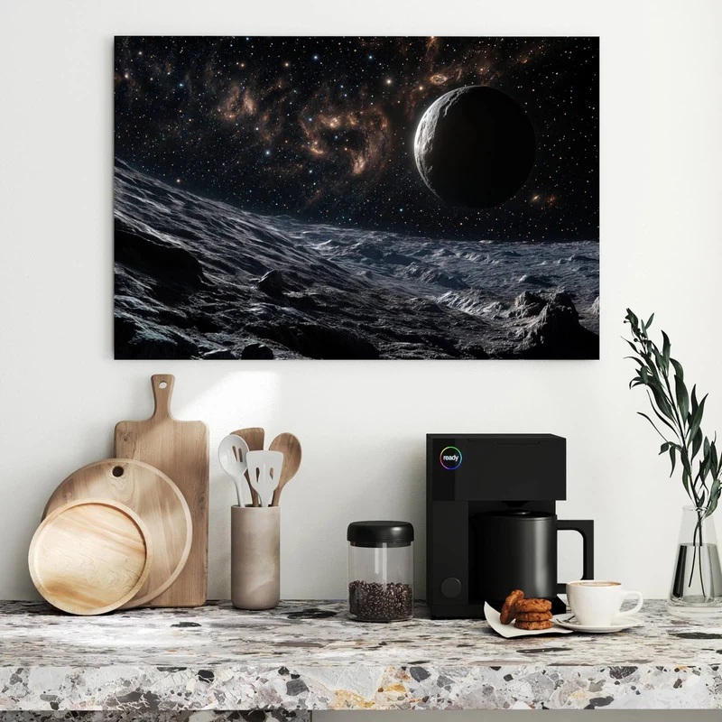 Metall Magnettafel - Mondlandschaft im All