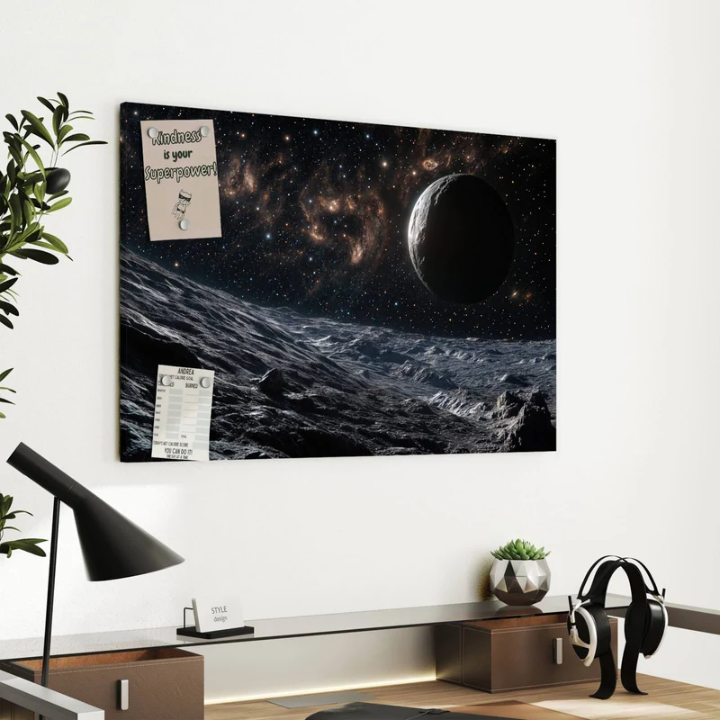 Metall Magnettafel - Mondlandschaft im All