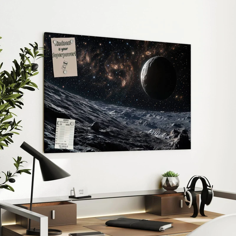 Metall Magnettafel - Mondlandschaft im All