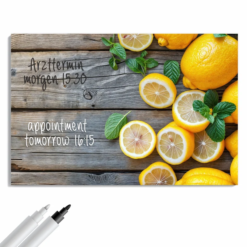 Metall Magnettafel - Zitronen und Minze
