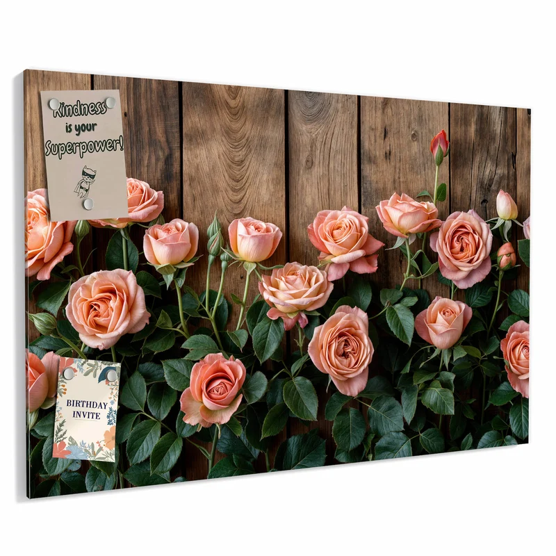 Metall Magnettafel - Rosen vor Holzwand