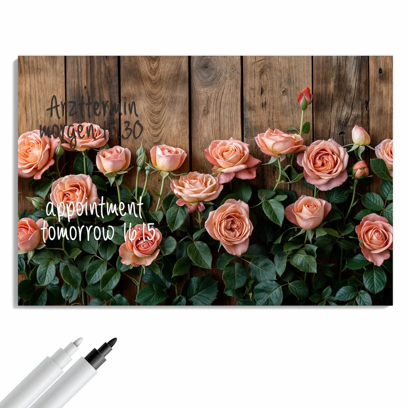 Metall Magnettafel - Rosen vor Holzwand