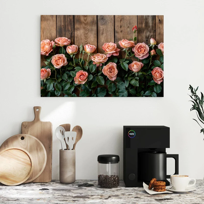Metall Magnettafel - Rosen vor Holzwand
