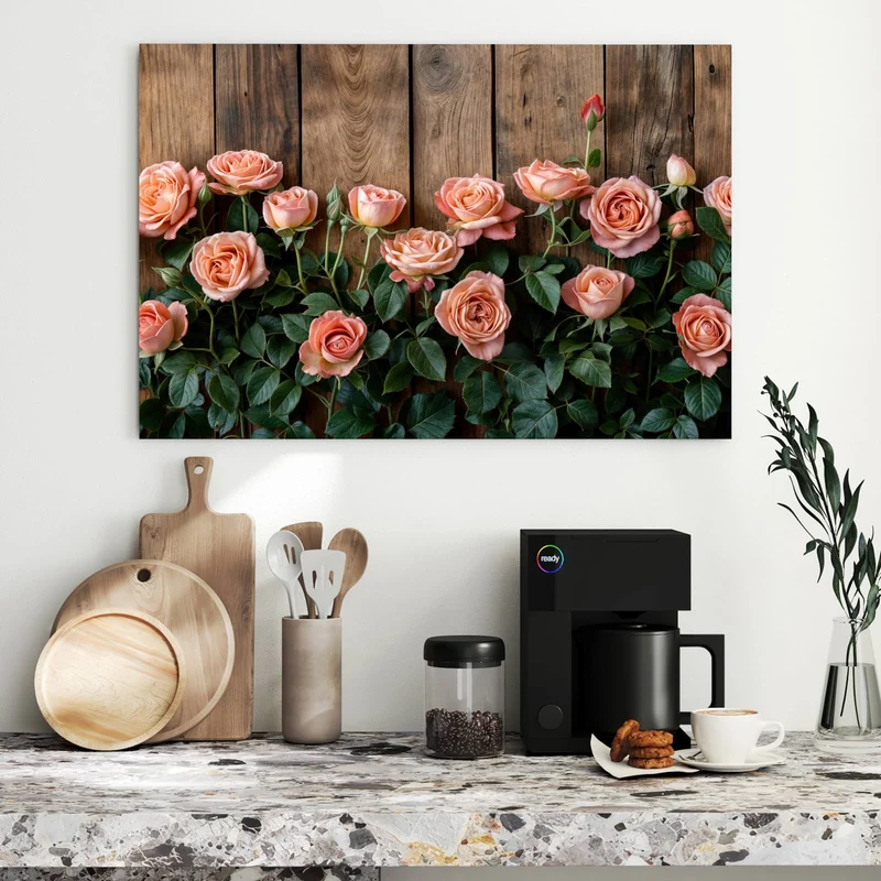 Metall Magnettafel - Rosen vor Holzwand