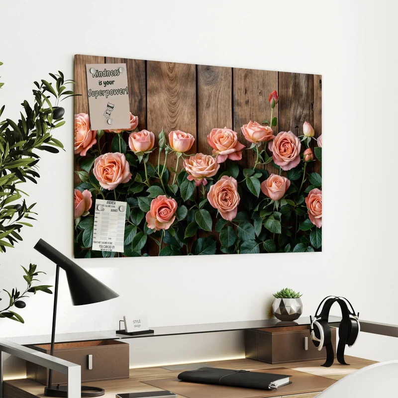 Metall Magnettafel - Rosen vor Holzwand