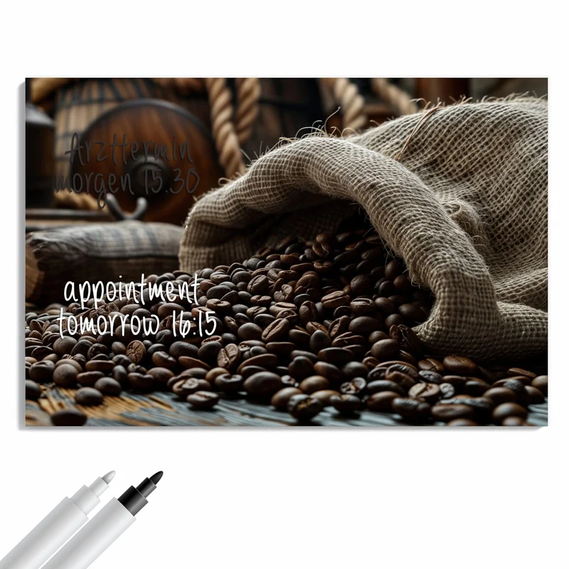 Metall Magnettafel - Kaffeesack mit Bohnen