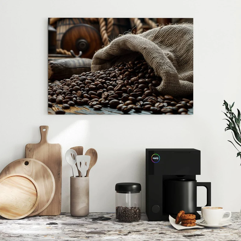 Metall Magnettafel - Kaffeesack mit Bohnen