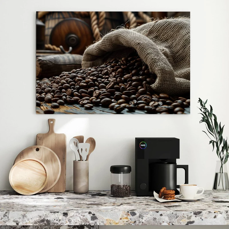 Metall Magnettafel - Kaffeesack mit Bohnen