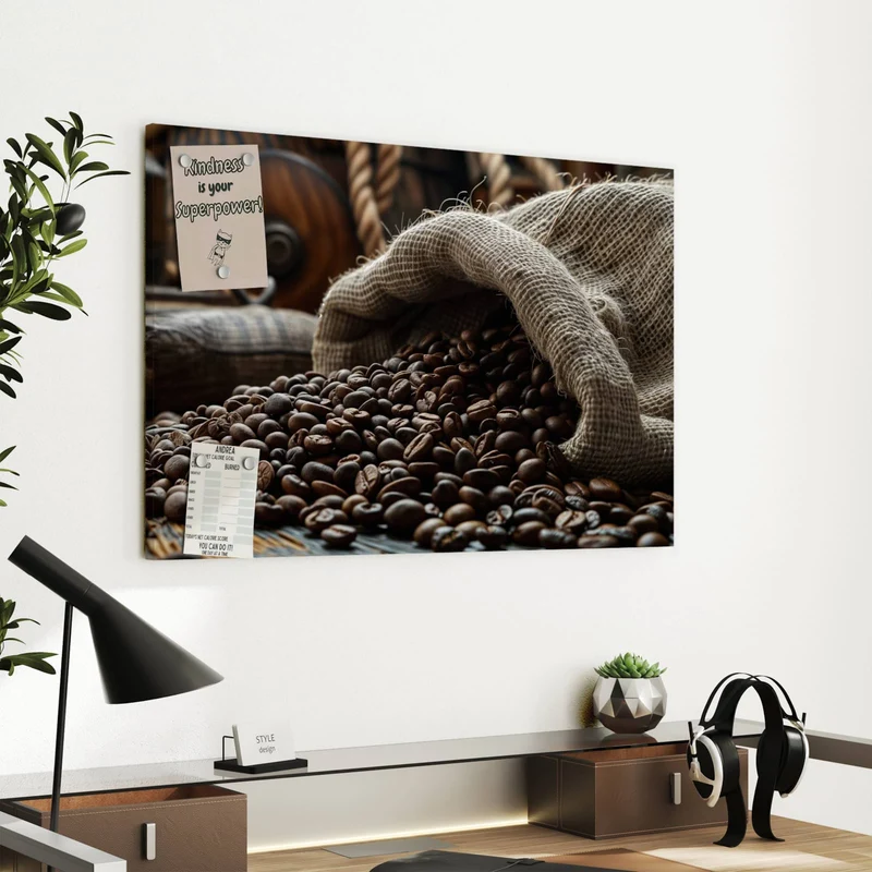 Metall Magnettafel - Kaffeesack mit Bohnen