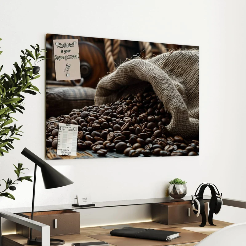 Metall Magnettafel - Kaffeesack mit Bohnen