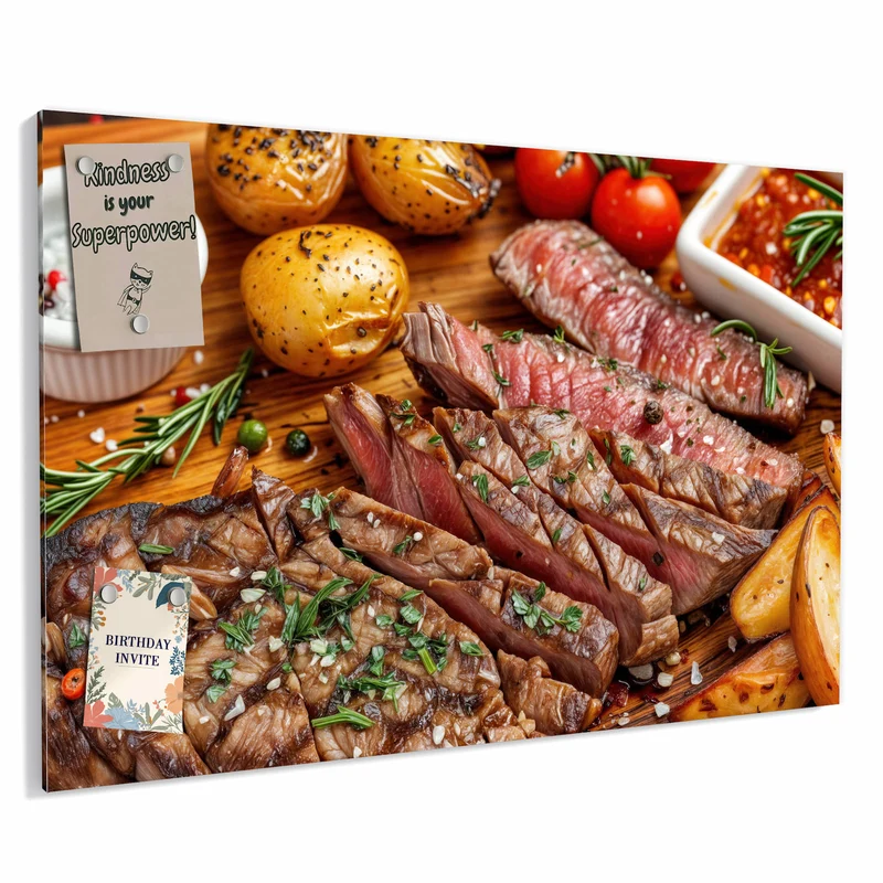 Metall Magnettafel - Steak mit Kartoffeln