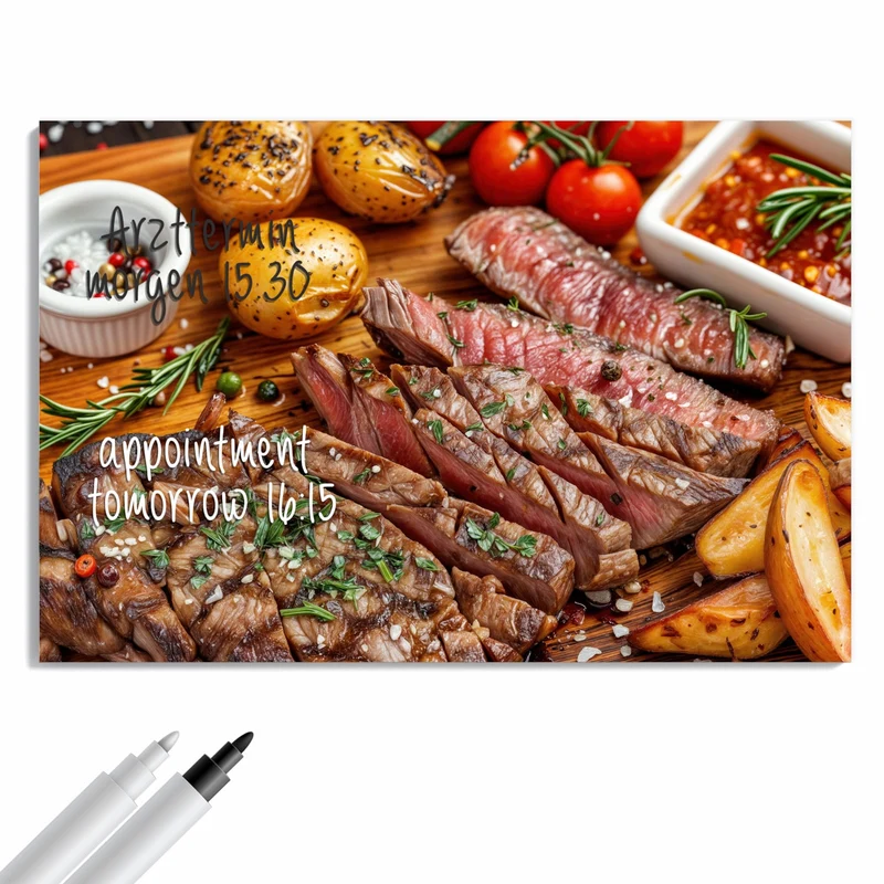 Metall Magnettafel - Steak mit Kartoffeln