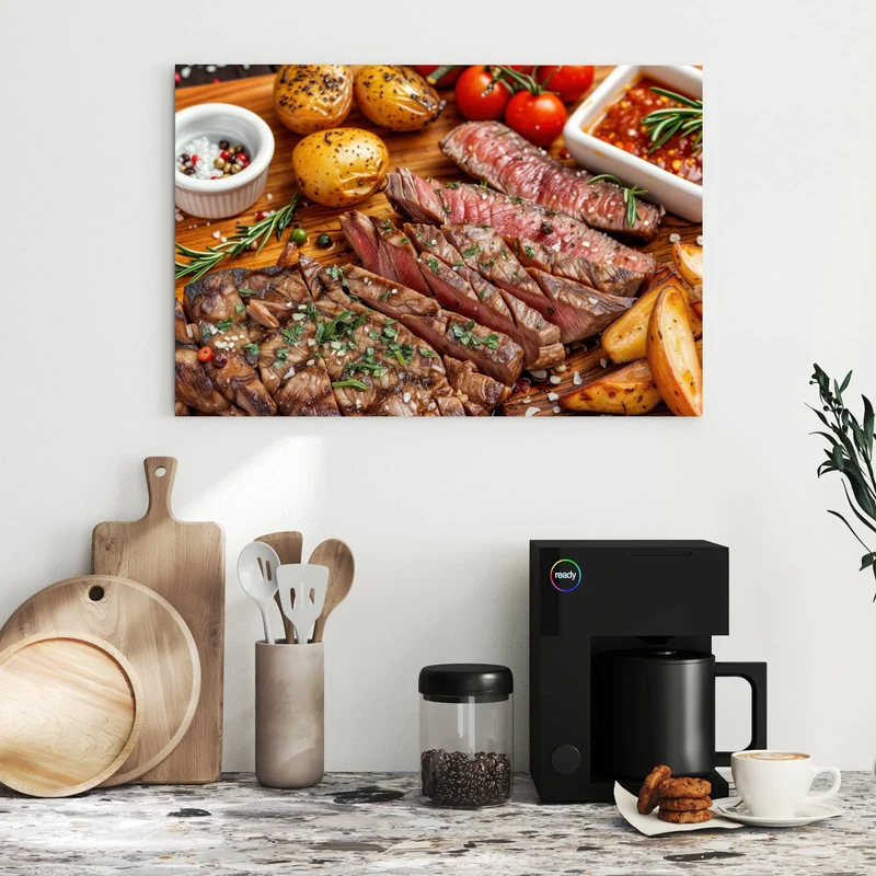 Metall Magnettafel - Steak mit Kartoffeln