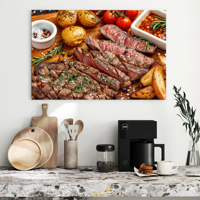 Metall Magnettafel - Steak mit Kartoffeln