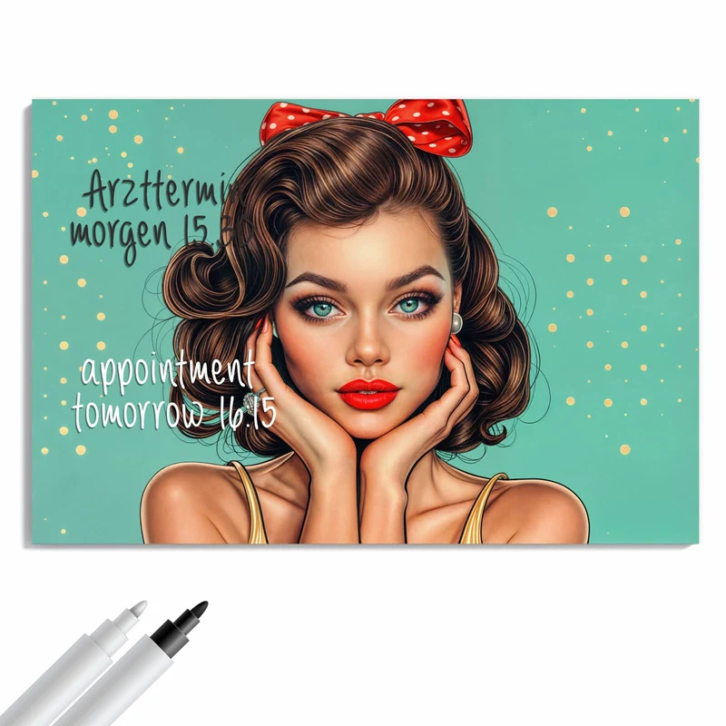 Metall Magnettafel - Frau mit roter Schleife