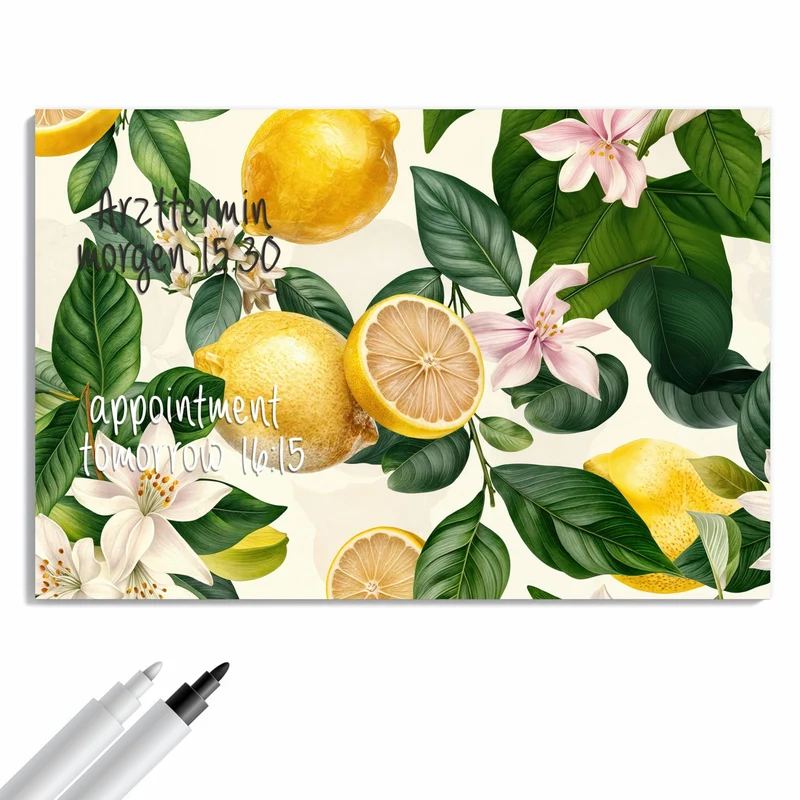 Metall Magnettafel - Zitronen und Blüten