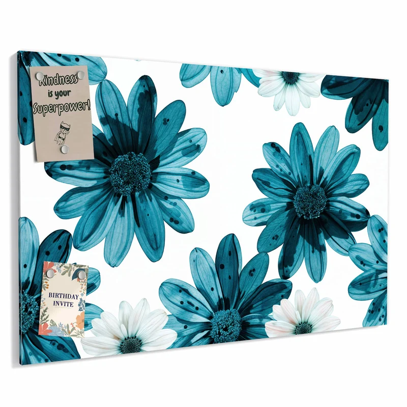 Metall Magnettafel - Blaues Blumenmuster
