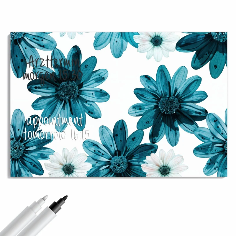 Metall Magnettafel - Blaues Blumenmuster