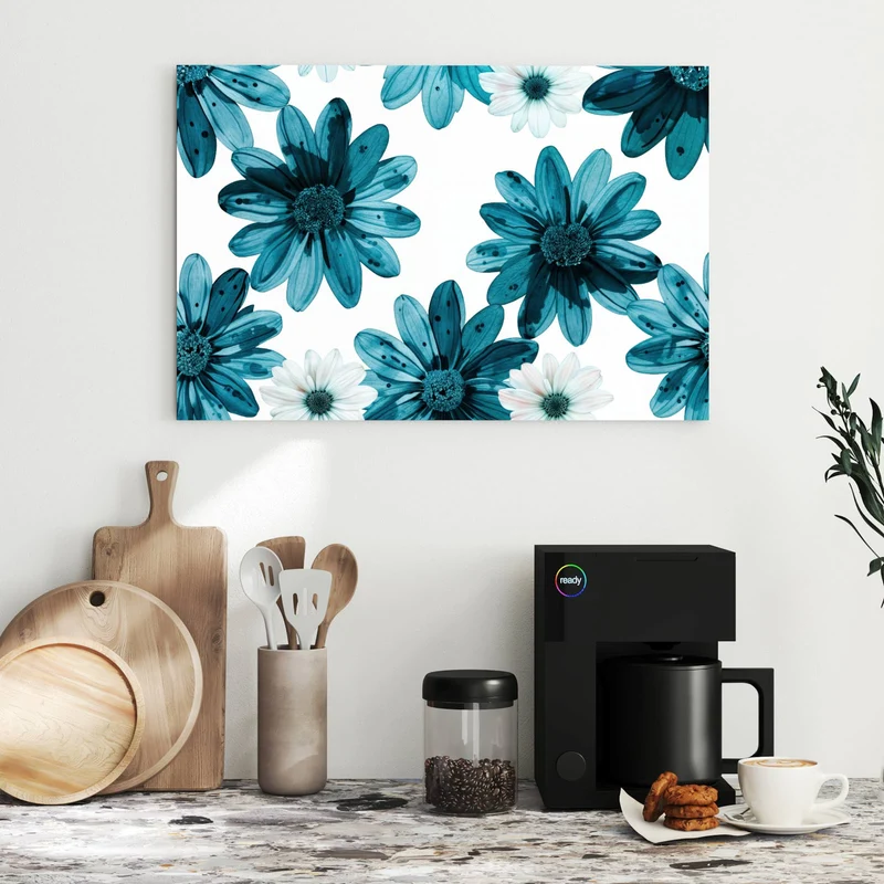 Metall Magnettafel - Blaues Blumenmuster