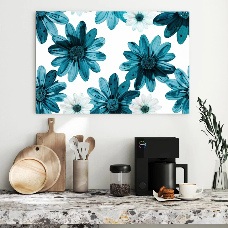 Metall Magnettafel - Blaues Blumenmuster