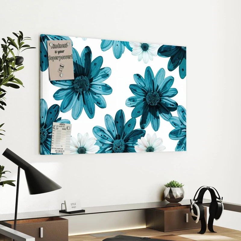 Metall Magnettafel - Blaues Blumenmuster
