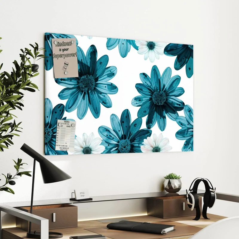 Metall Magnettafel - Blaues Blumenmuster