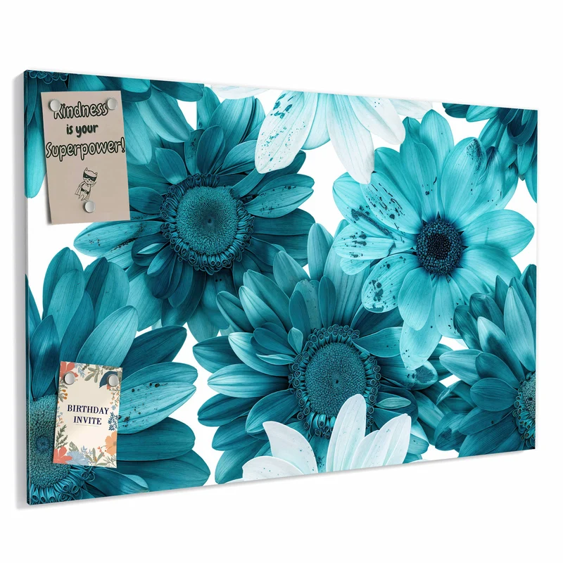 Metall Magnettafel - Türkisblaue Blüten