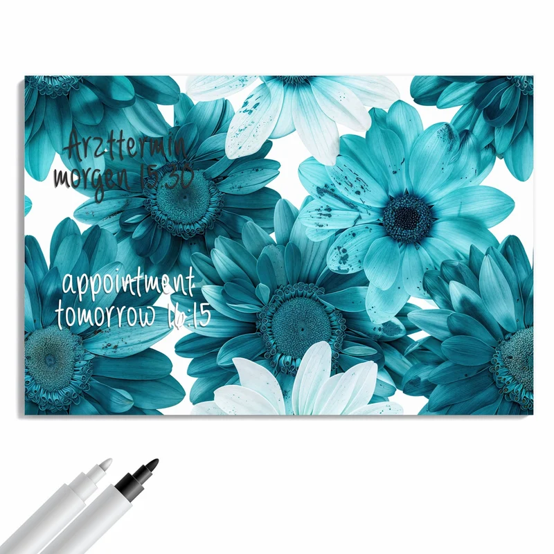 Metall Magnettafel - Türkisblaue Blüten