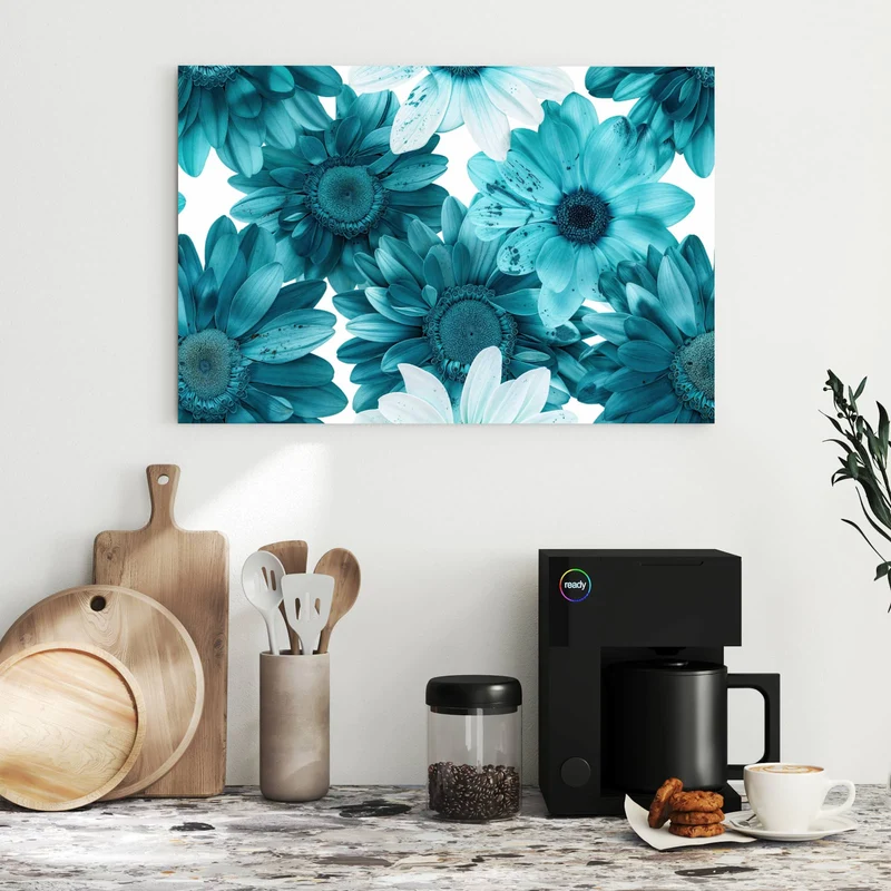 Metall Magnettafel - Türkisblaue Blüten