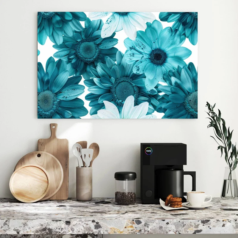 Metall Magnettafel - Türkisblaue Blüten