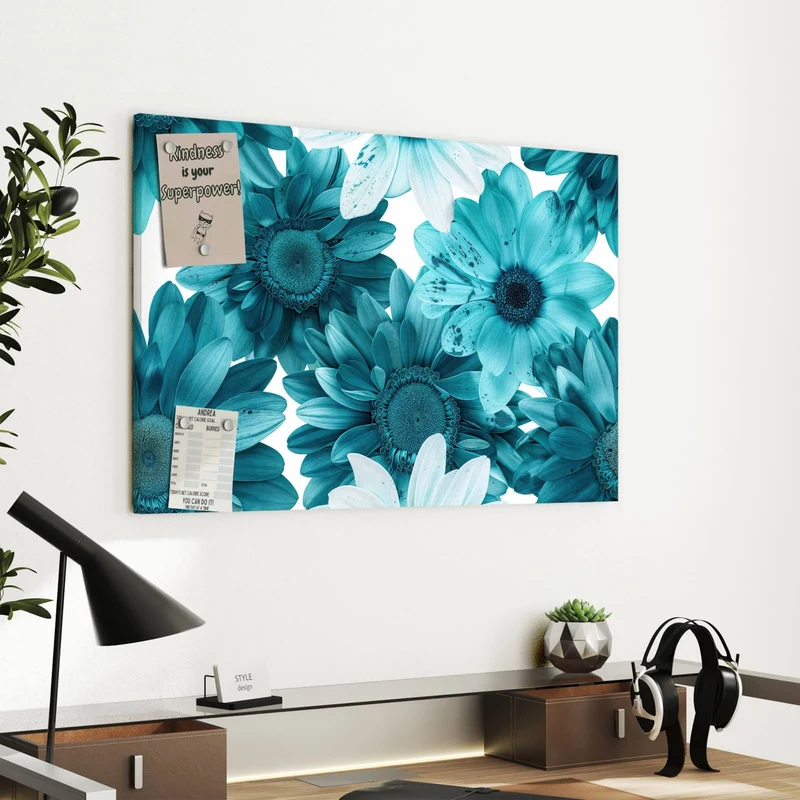 Metall Magnettafel - Türkisblaue Blüten