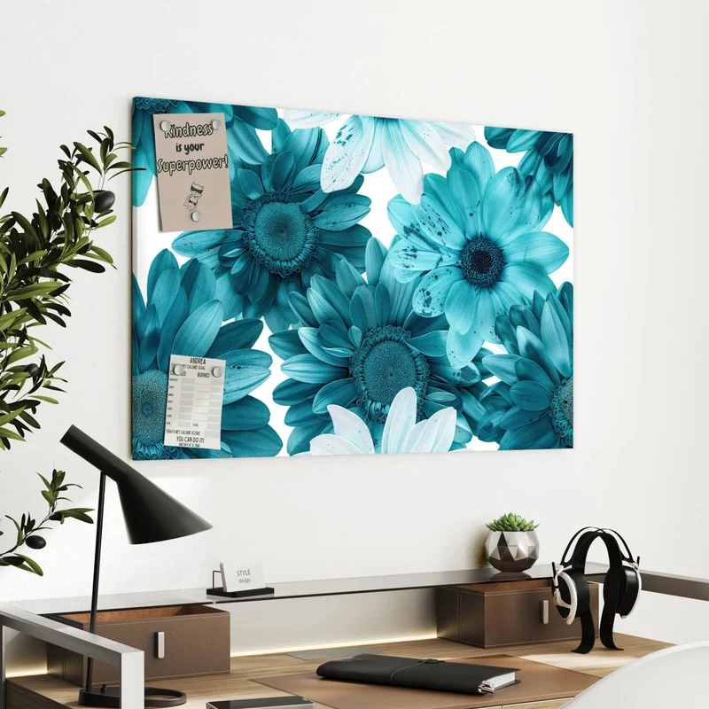 Metall Magnettafel - Türkisblaue Blüten