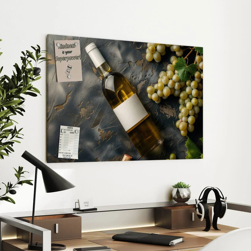 Metall Magnettafel - Weißwein mit Trauben