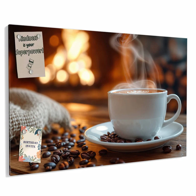 Metall Magnettafel - Kaffee am Kaminfeuer