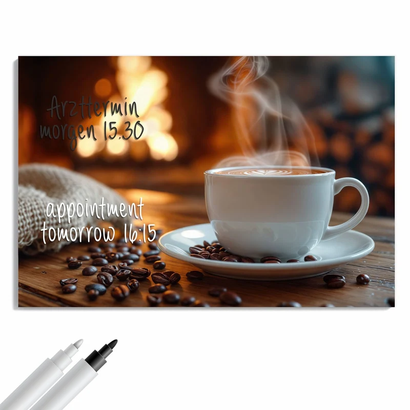 Metall Magnettafel - Kaffee am Kaminfeuer