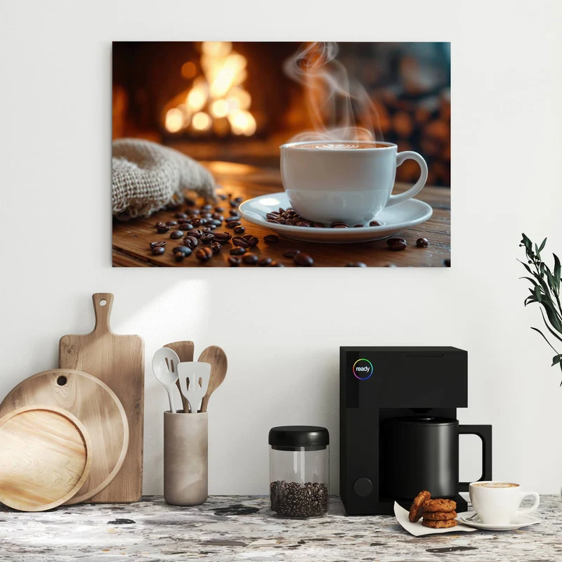Metall Magnettafel - Kaffee am Kaminfeuer