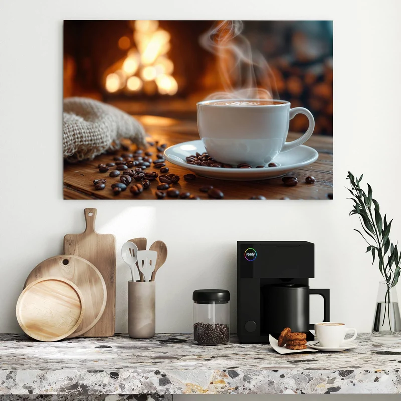 Metall Magnettafel - Kaffee am Kaminfeuer