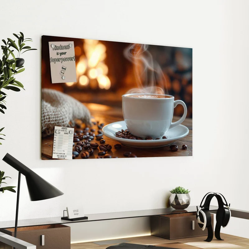 Metall Magnettafel - Kaffee am Kaminfeuer