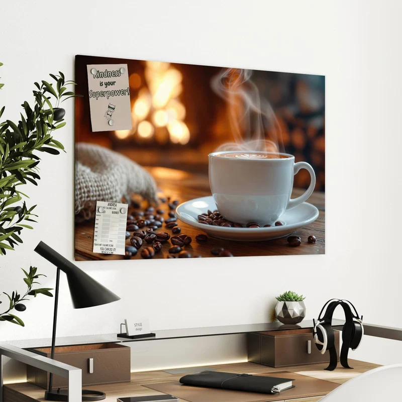 Metall Magnettafel - Kaffee am Kaminfeuer