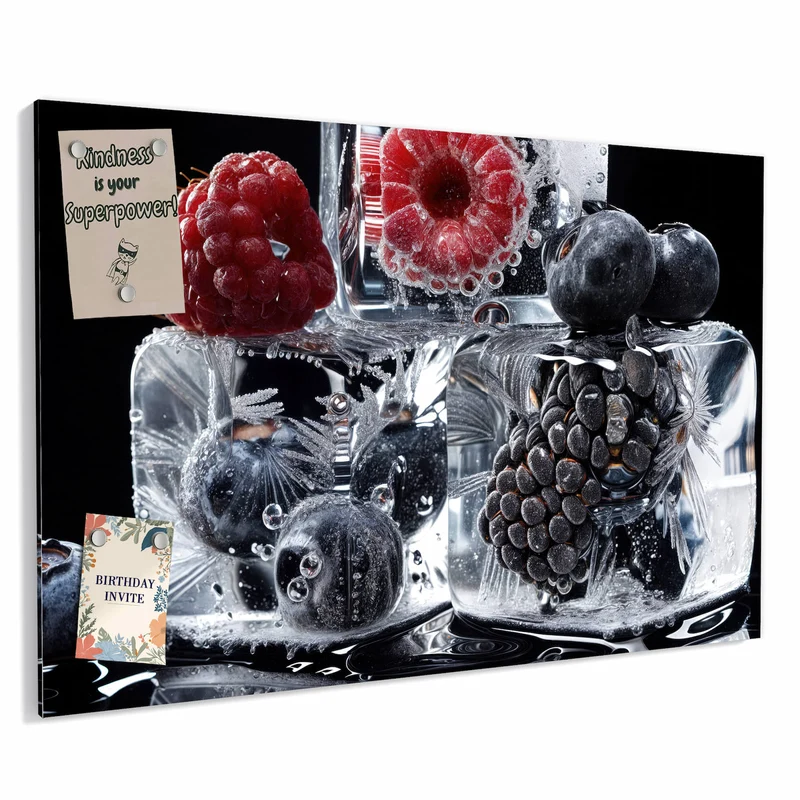 Metall Magnettafel - Beeren auf Schwarz