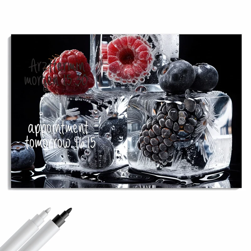 Metall Magnettafel - Beeren auf Schwarz
