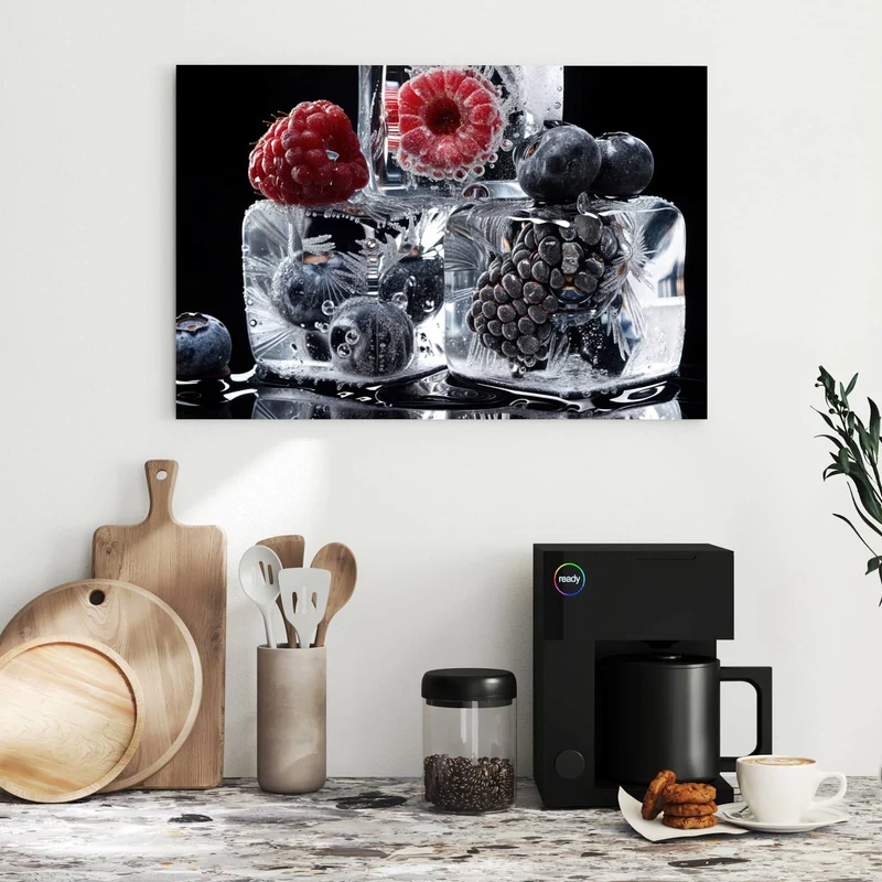 Metall Magnettafel - Beeren auf Schwarz