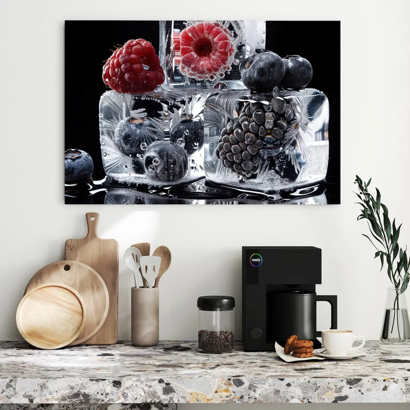 Metall Magnettafel - Beeren auf Schwarz