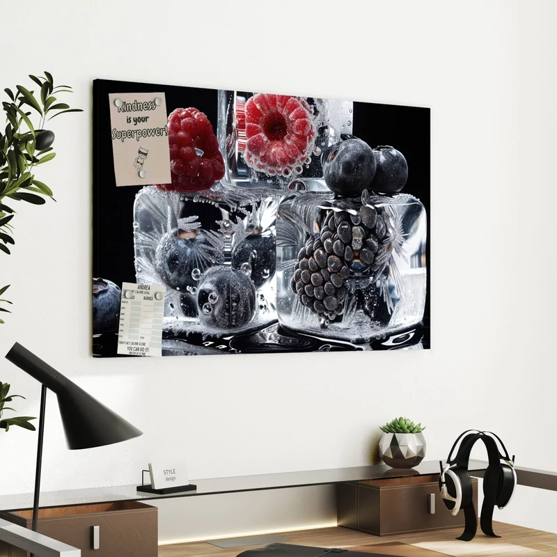 Metall Magnettafel - Beeren auf Schwarz